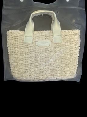 Cream Woven Tote with Leather Handles
